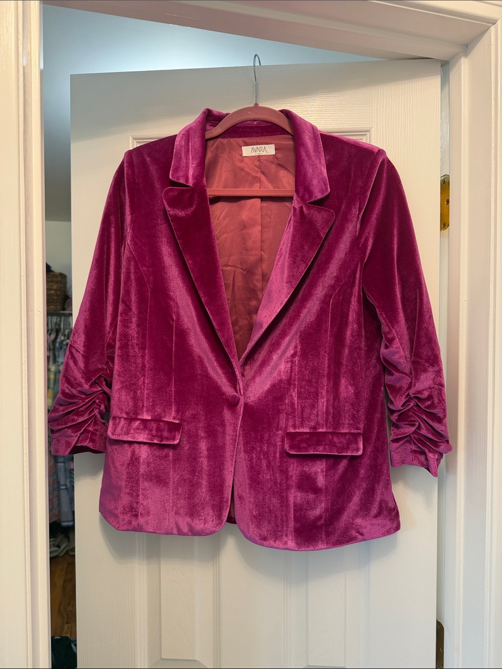 Avara Velvet Blazer in Deep Fuchsia